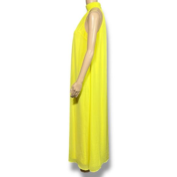 H&M Womens Maxi Tent Dress Chiffon High Collar Halter Top Sleeveless Yellow Smal - Picture 6 of 10